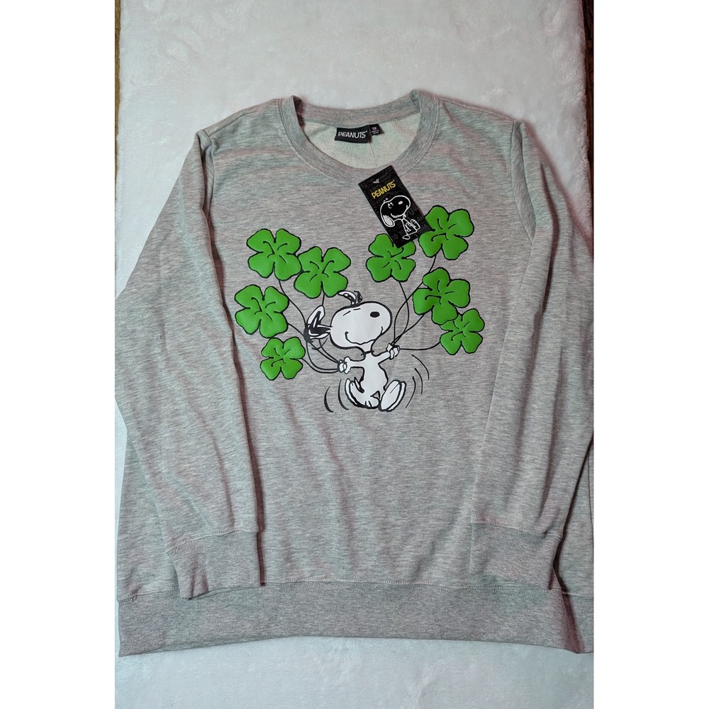 Peanuts Snoopy St Patricks Day Sweatshirt Gray Clover Balloons Womens 1X NWT
